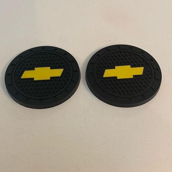 Chevrolet Car Cup Holder Coasters with Bow tie logo set of 2 NWT - Picture 2 of 4